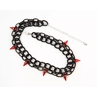 2 Row Black Spiked Chain Choker Necklace