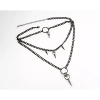 3 Row Spike Drop Chain Choker Necklace