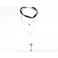 3 Row Cross Rosary Chain Choker Necklace