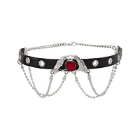 Red CZ Skeleton Hand Heart Silver-Tone Choker Necklace
