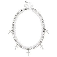 2-Row Pearl Cross Chain Necklace