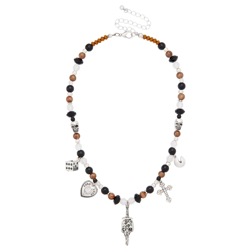 Gothic Gamble Beaded Charm Choker Necklace