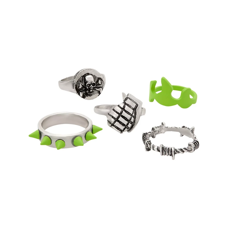 Multi-Pack Neon Green Destruction Symbol Rings - 5 Pack