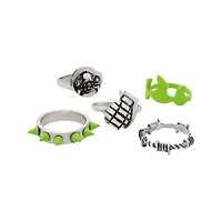 Multi-Pack Neon Green Destruction Symbol Rings - 5 Pack