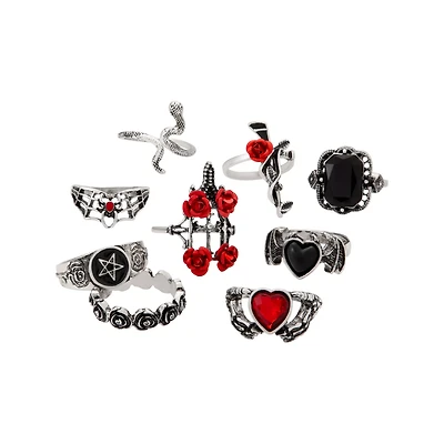 Multi-Pack Gothic Symbols Mixed Rings - 9 Pack