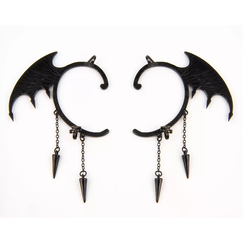 Purple Bat Wing Dangle Ear Cuffs