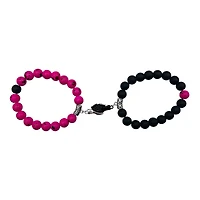 Black and Pink Hand Magnetic Long Distance Bracelets - 2 Pack