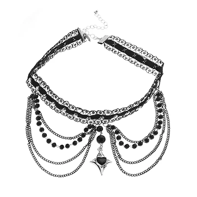 Dark Star Cascade Beaded Lace Choker Necklace