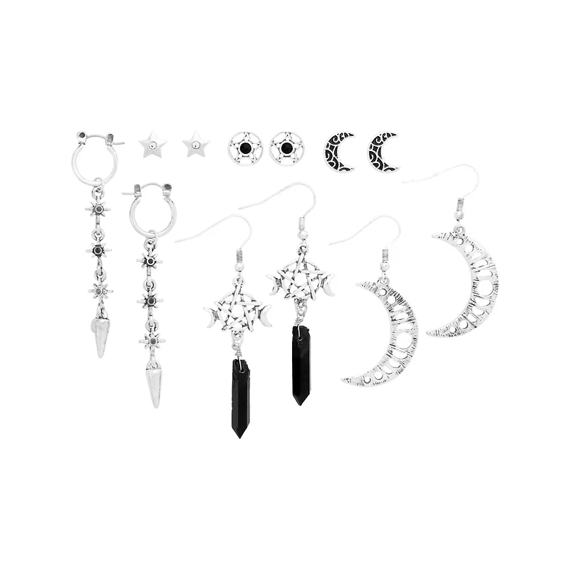 Multi-Pack Dark Crystal Stud and Dangle Earrings - 6 Pairs