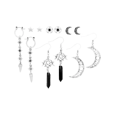 Multi-Pack Dark Crystal Stud and Dangle Earrings - 6 Pairs