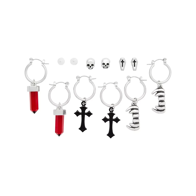 Multi-Pack Vampire Core Stud and Hoop Dangle Earrings - 6 Pairs