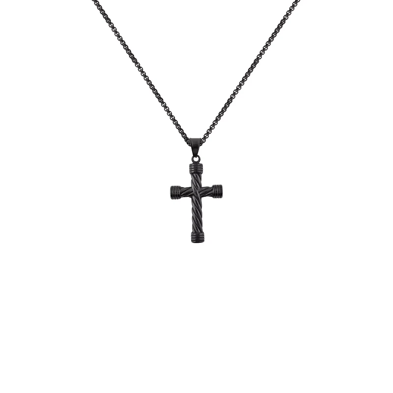 Twisted Cross Black-Tone Necklace