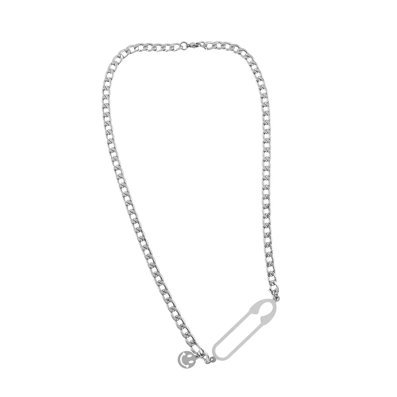 Safety Pin Smiley Face Chain Necklace