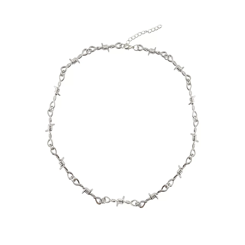 Barbed Wire Silver-Tone Chain Necklace