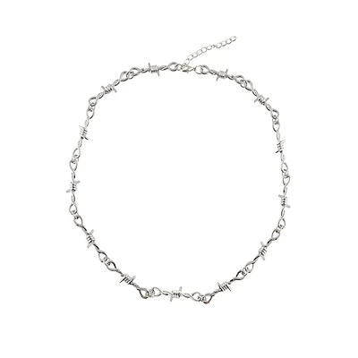 Barbed Wire Silver-Tone Chain Necklace