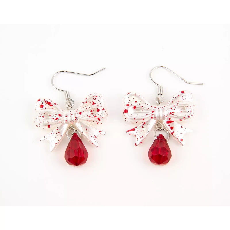 Bloodsplatter Bow Dangle Earrings - 18 Gauge