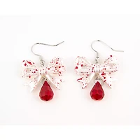 Bloodsplatter Bow Dangle Earrings - 18 Gauge