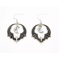 Moon Bat Dangle Hoop Earrings - 18 Gauge