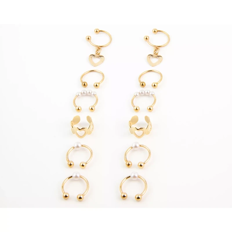 Multi-Pack Pearl-Effect Gold-Tone Ear Cuffs - 6 Pair