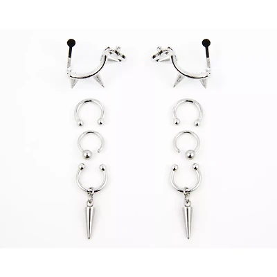 Multi-Pack Spiked Silver-Tone Ear Cuffs - 4 Pair