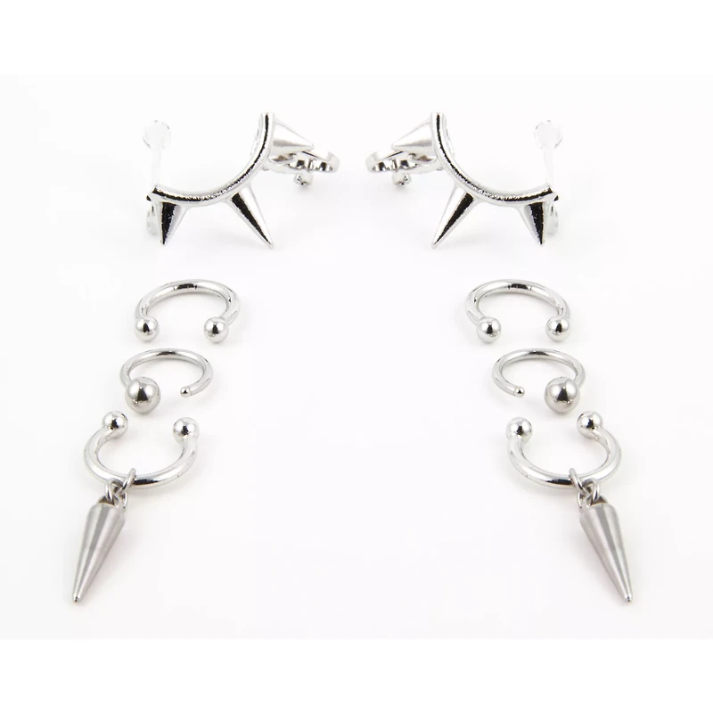 Multi-Pack Spiked Silver-Tone Ear Cuffs - 4 Pair