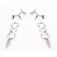 Multi-Pack Spiked Silver-Tone Ear Cuffs - 4 Pair