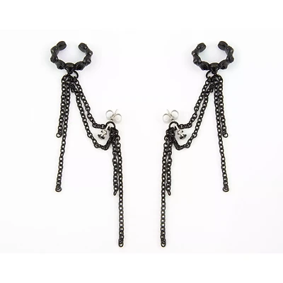 Black Drop Chain Earrings with Cuffs