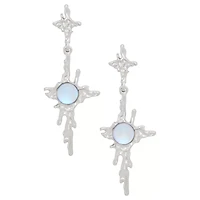 Opal-Effect Celestial Drip Silver-Tone Dangle Earrings