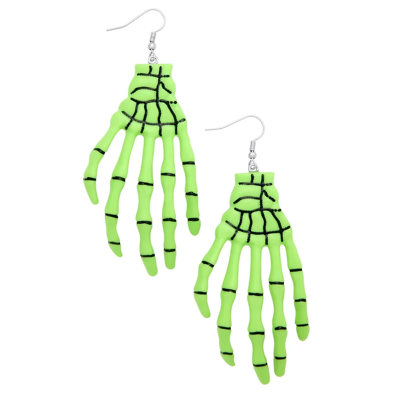 Green Skeleton Hand Dangle Earrings