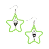 Green Star Skull Dangle Earrings