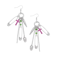 Skull and Cross Safety Pin Dangle Earrings