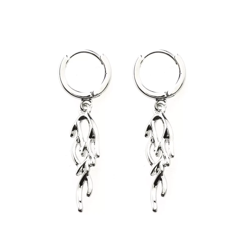 Flame Silver-Tone Dangle Huggie Hoop Earrings - 18 Gauge