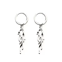 Flame Silver-Tone Dangle Huggie Hoop Earrings - 18 Gauge