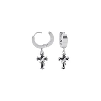 Biker Cross Silver-Tone Dangle Huggie Hoop Earrings - 18 Gauge