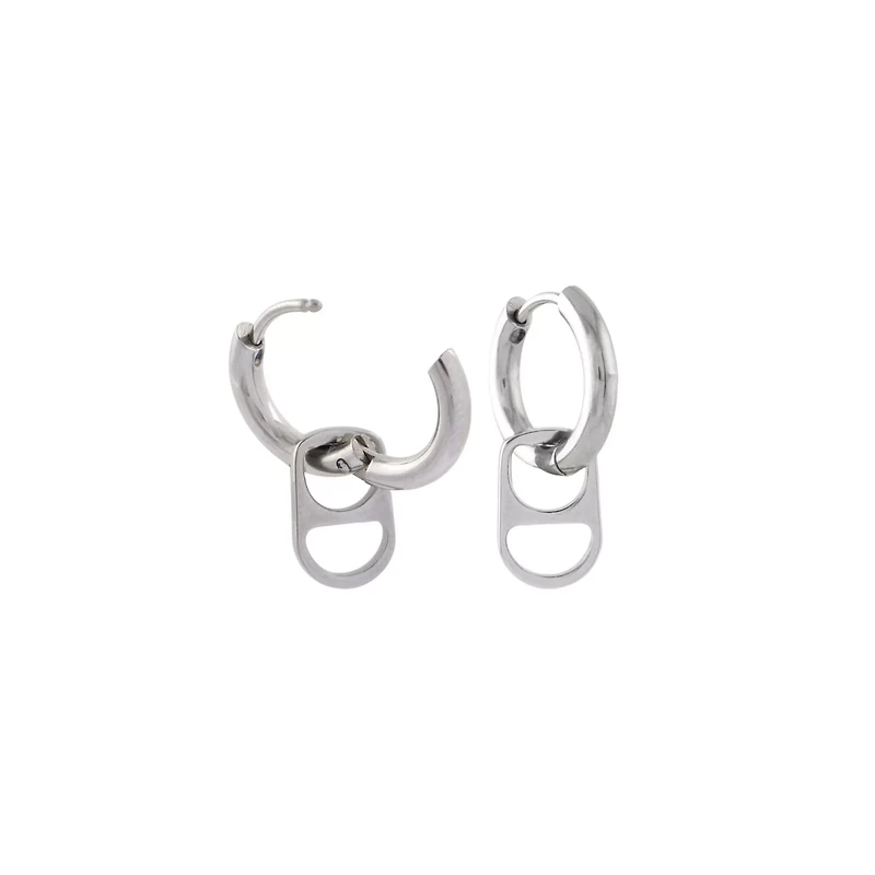 Soda Tab Silver-Tone Dangle Huggie Hoop Earrings - 18 Gauge