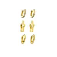 Multi-Pack Clear CZ Star and Round Gold-Tone Huggie Hoops 3 Pair - 18 Gauge