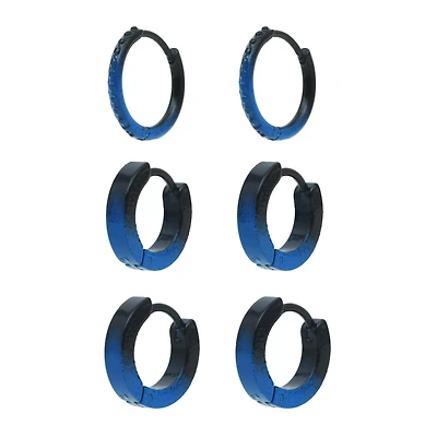 Multi-Pack Blue and Black Ombre Huggie Hoop Earrings 3 Pack - 18 Gauge