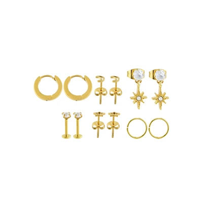Multi-Pack Clear CZ Celestial Gold-Tone Earrings 6 Pair - 18 Gauge