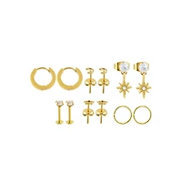 Multi-Pack Clear CZ Celestial Gold-Tone Earrings 6 Pair - 18 Gauge
