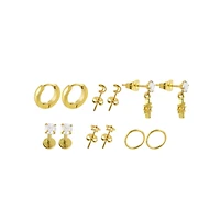 Multi-Pack Clear CZ Celestial Gold-Tone Earrings 6 Pair - 18 Gauge
