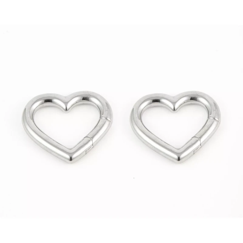 Heart Silver-Tone Hoop Ear Hangers