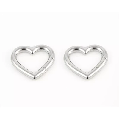 Heart Silver-Tone Hoop Ear Hangers