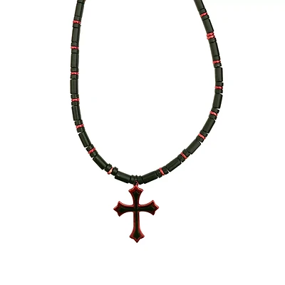 Black and Red Beaded Cross Necklace