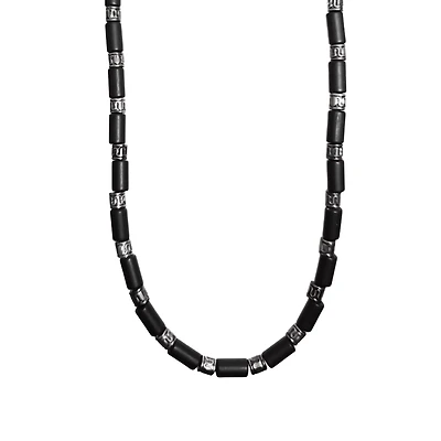 Black and Silver Burnish Beaded Necklace