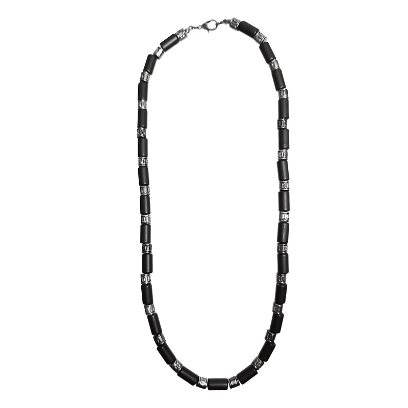 Black and Silver Burnish Beaded Necklace