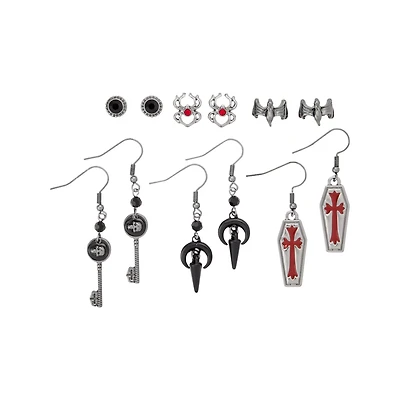 Multi-Pack Crimson Crypt Stud and Dangle Earrings - 6 Pairs