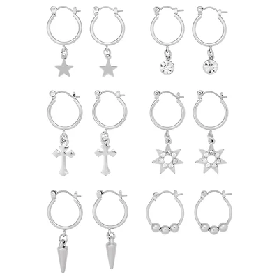 Multi-Pack Silver-Tone Solar Glow Dangle Hoop Earrings - 6 Pairs
