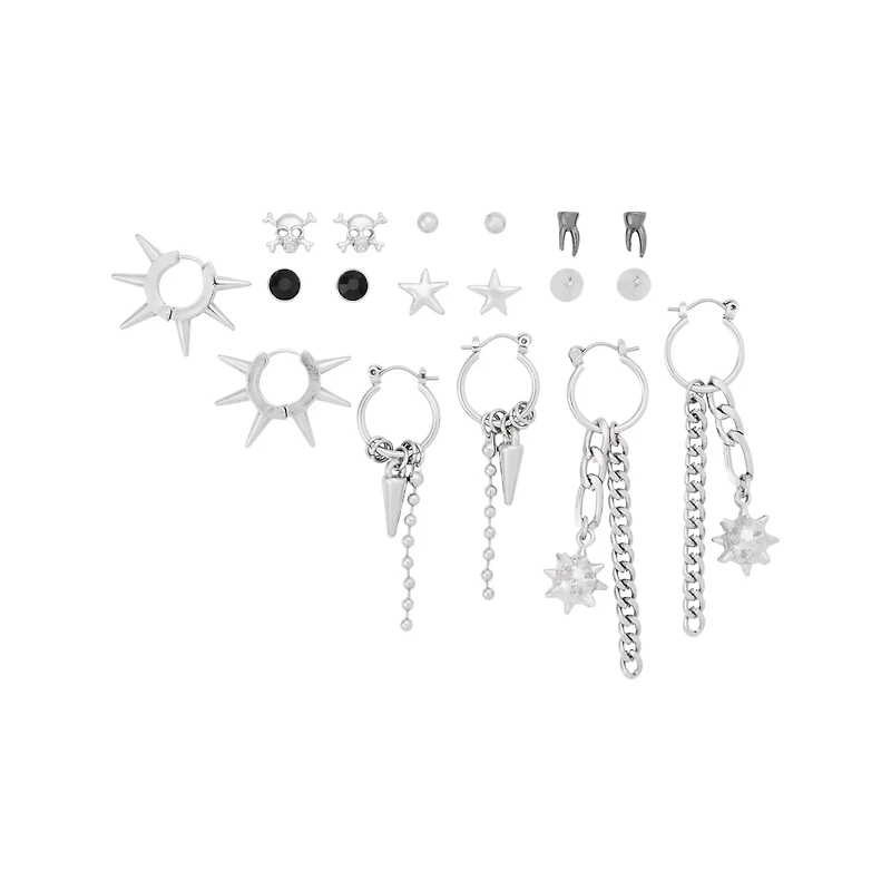 Multi-Pack Skull and Tooth Mixed Earrings - 9 Pair