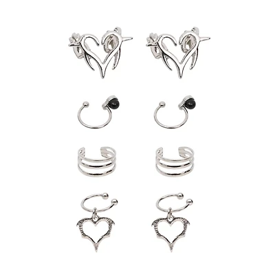 Multi-Pack Cyberpunk Silver-Tone Ear Cuffs - 4 Pair