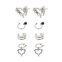 Multi-Pack Cyberpunk Silver-Tone Ear Cuffs - 4 Pair